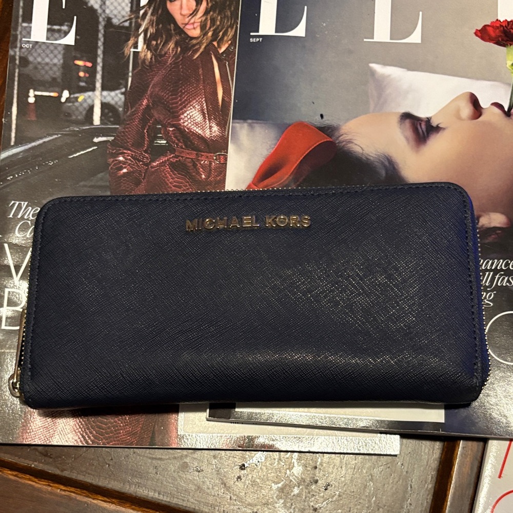 Michael Kors Zip-Around Wallet in Navy Blue